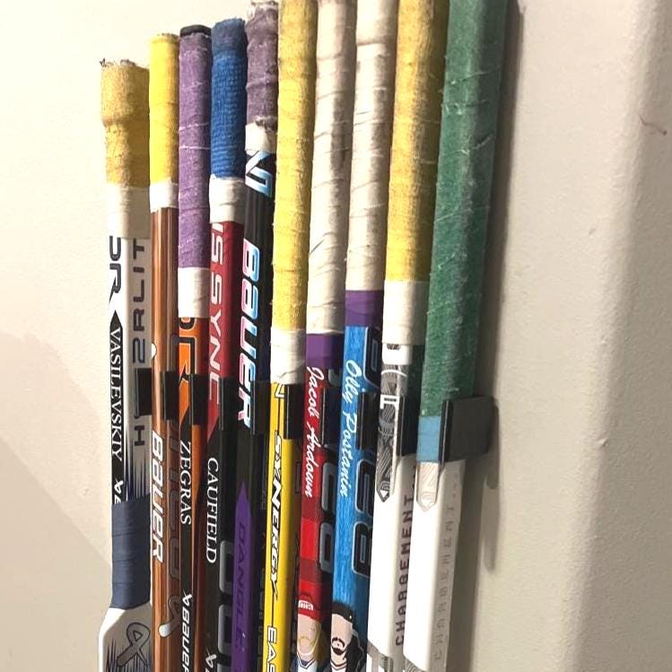 2 Hockey Stick Wall Rack: Pack of 2 holder for 6 Sticks each,  Organizer for total of 12 Sticks