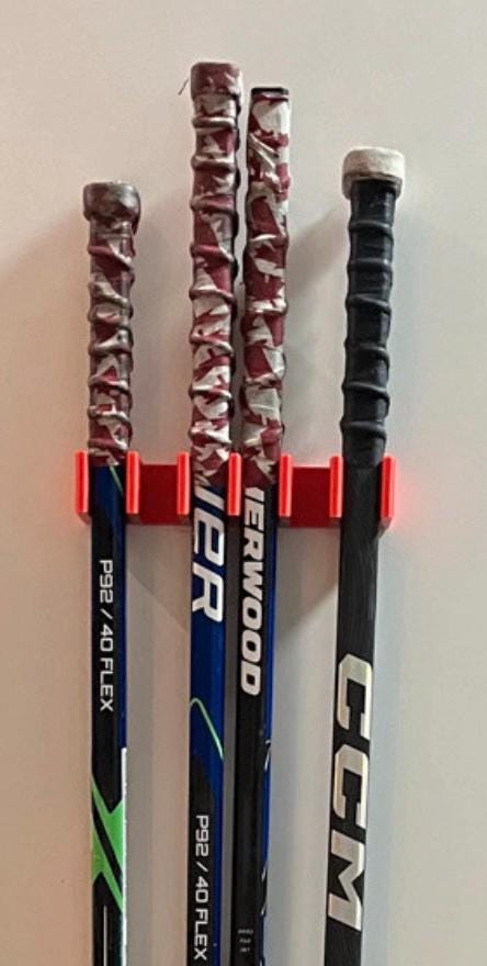 Pack of 3 Wall-Mounted Hockey Stick Rack: Holds 6 Sticks each , Multiple Colors available