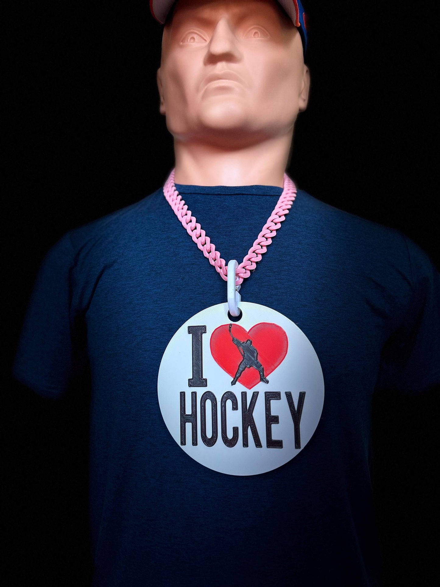 I love hockey Custom Giant Necklace, Sport Fan gear swag, Oversize Logo with Colours Chain, hockey Dad, Mom, Perfect Gift for hockey lover