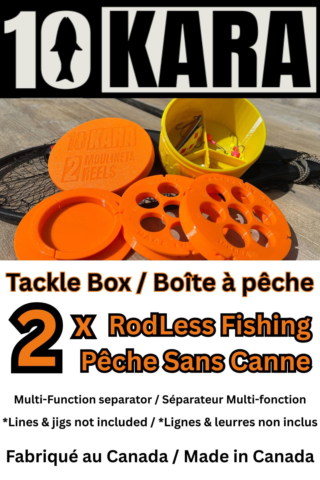 2 Rodless Fishing Gear Set: Portable Double Reel Kits, fishing tackle box with 2 reels that dont required a Rod. Perfect gift under 30