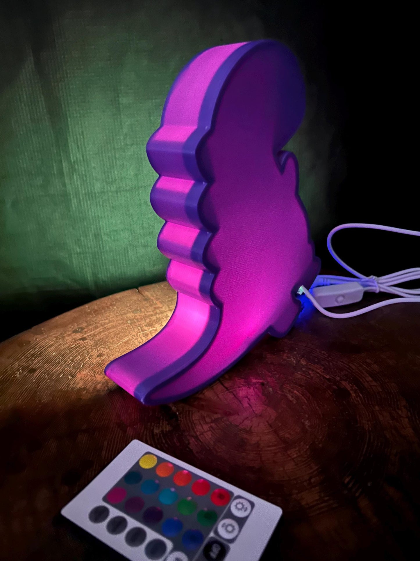 Night Light with Remote Dinosaur LED Color Changing light, USB, Kids room, Purple/Yellow/Green, 3 Shapes, Nursery Decor, Table Lamp, Gift