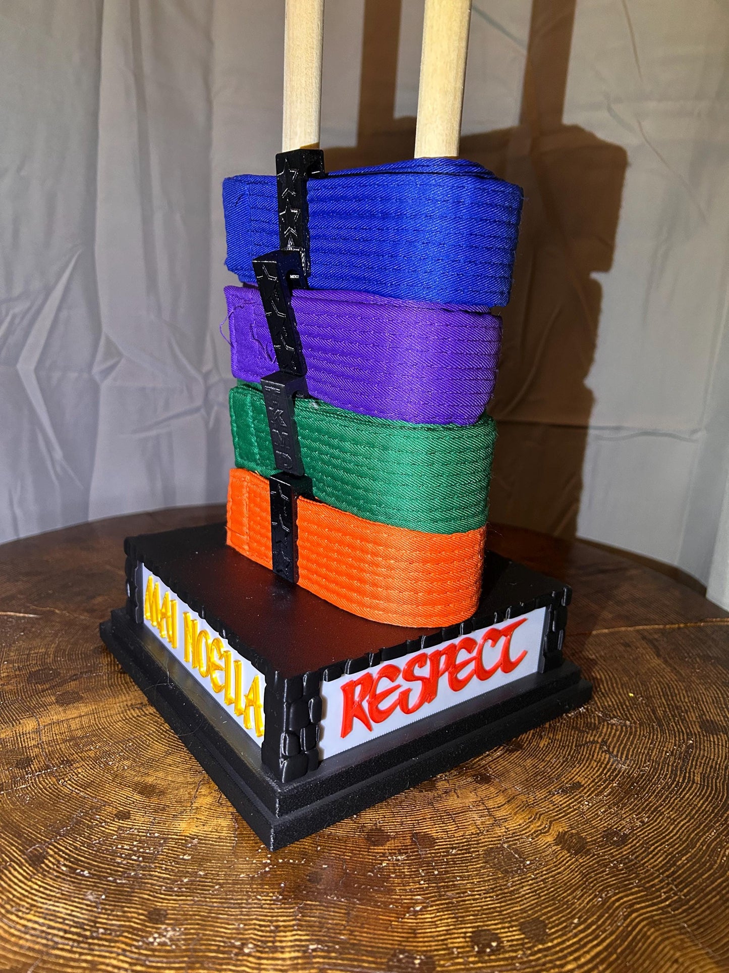 Custom Martial Arts Belt & Medal Display with Belt Clips – Personalize Discipline, Name and Wisdom Words – Taekwondo, Karate, Kickboxing