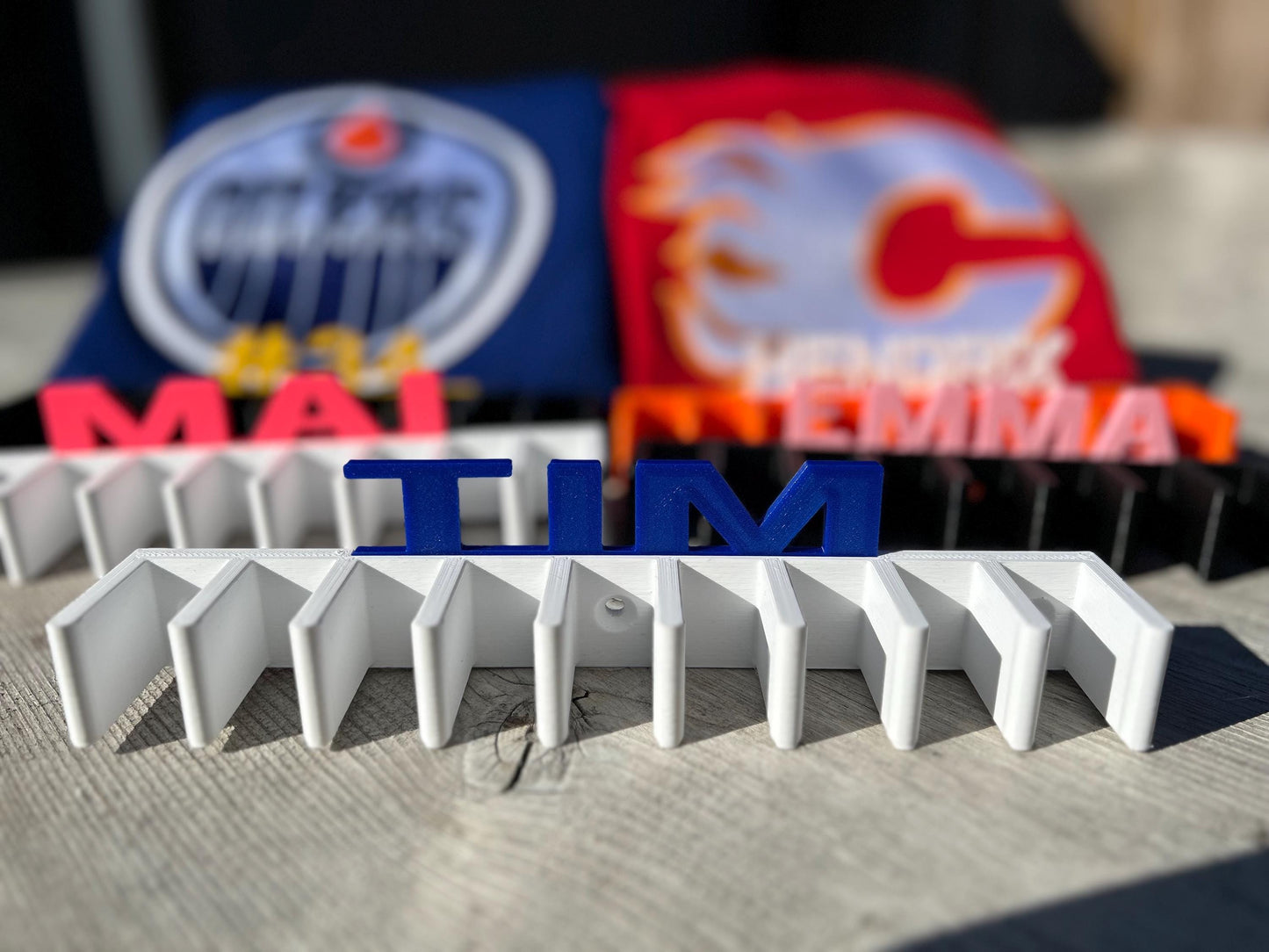 2 Personalized Hockey stick Rack wall mount Hockey rack organizer for 9 Hockey stick hocker pack of 2,  Personalized Hockey Gear Holder gift