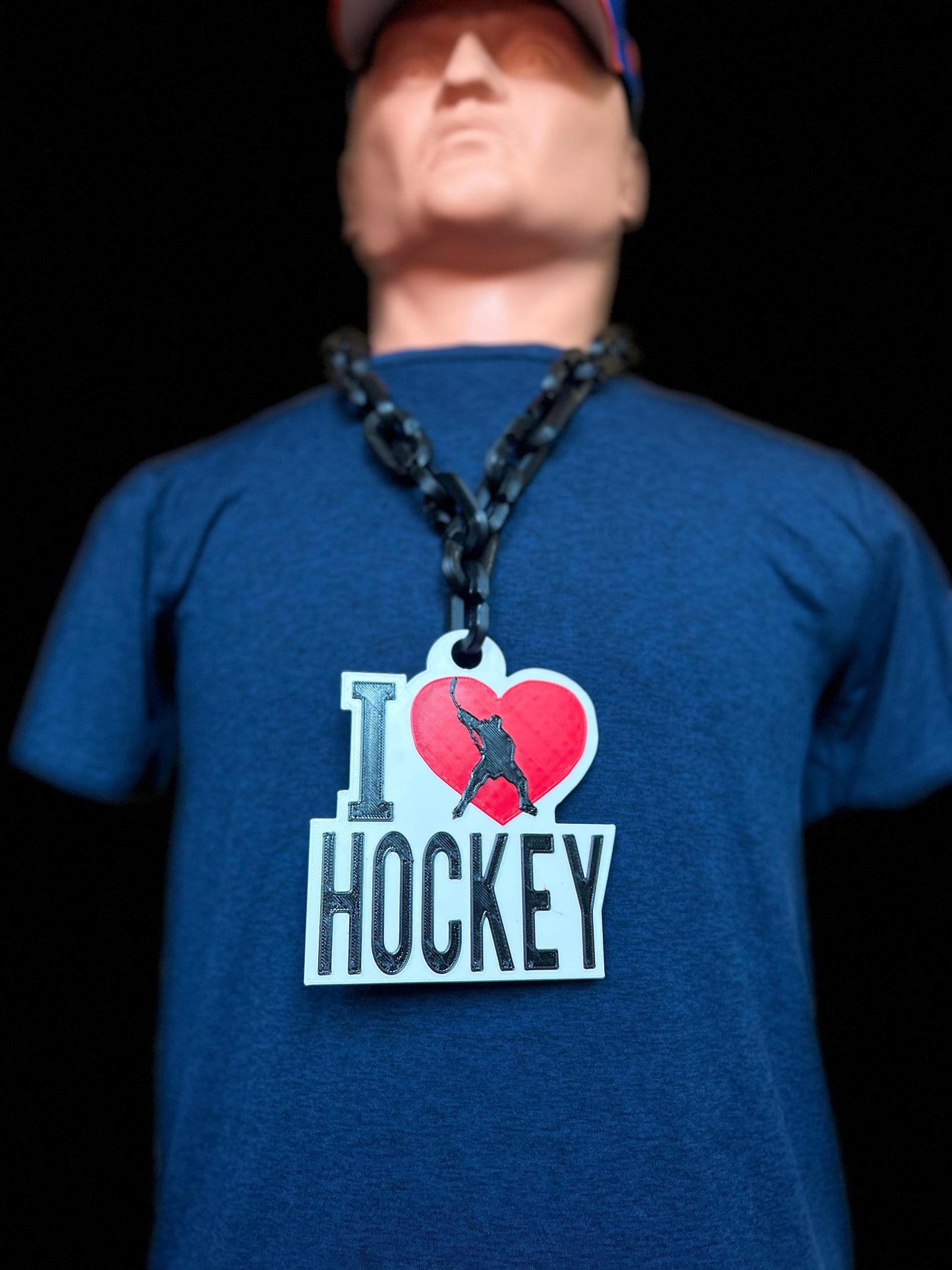 I love hockey Custom Giant Necklace, Sport Fan gear swag, Oversize Logo with Colours Chain, hockey Dad, Mom, Perfect Gift for hockey lover