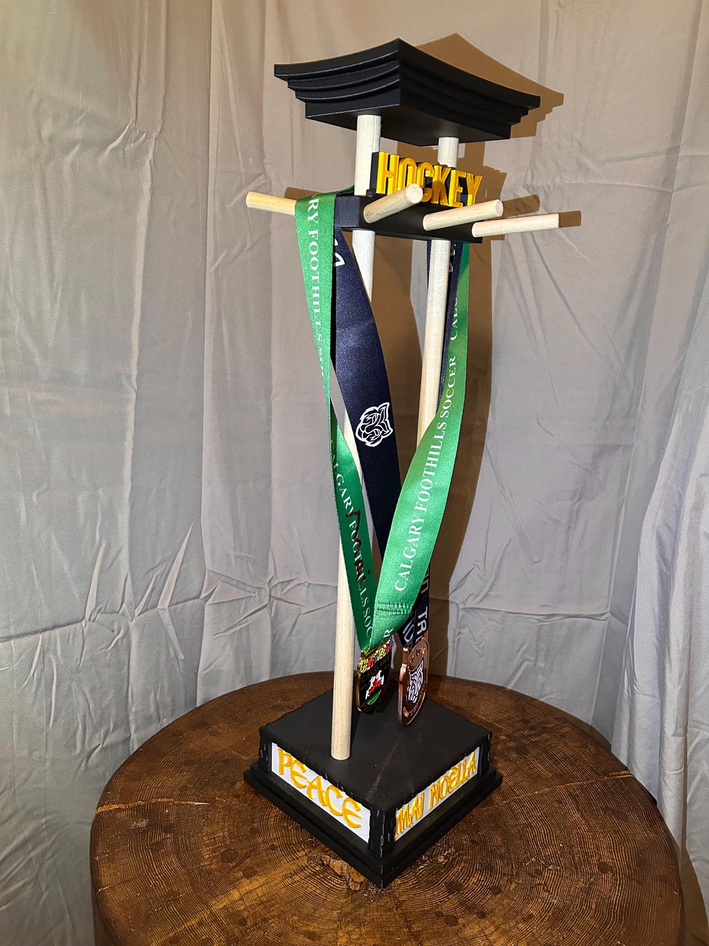 Custom Personalize Medal and Hat Display Personalized Sports Holder for Hockey, Curling, Football and More Name & Motivational Quote Option