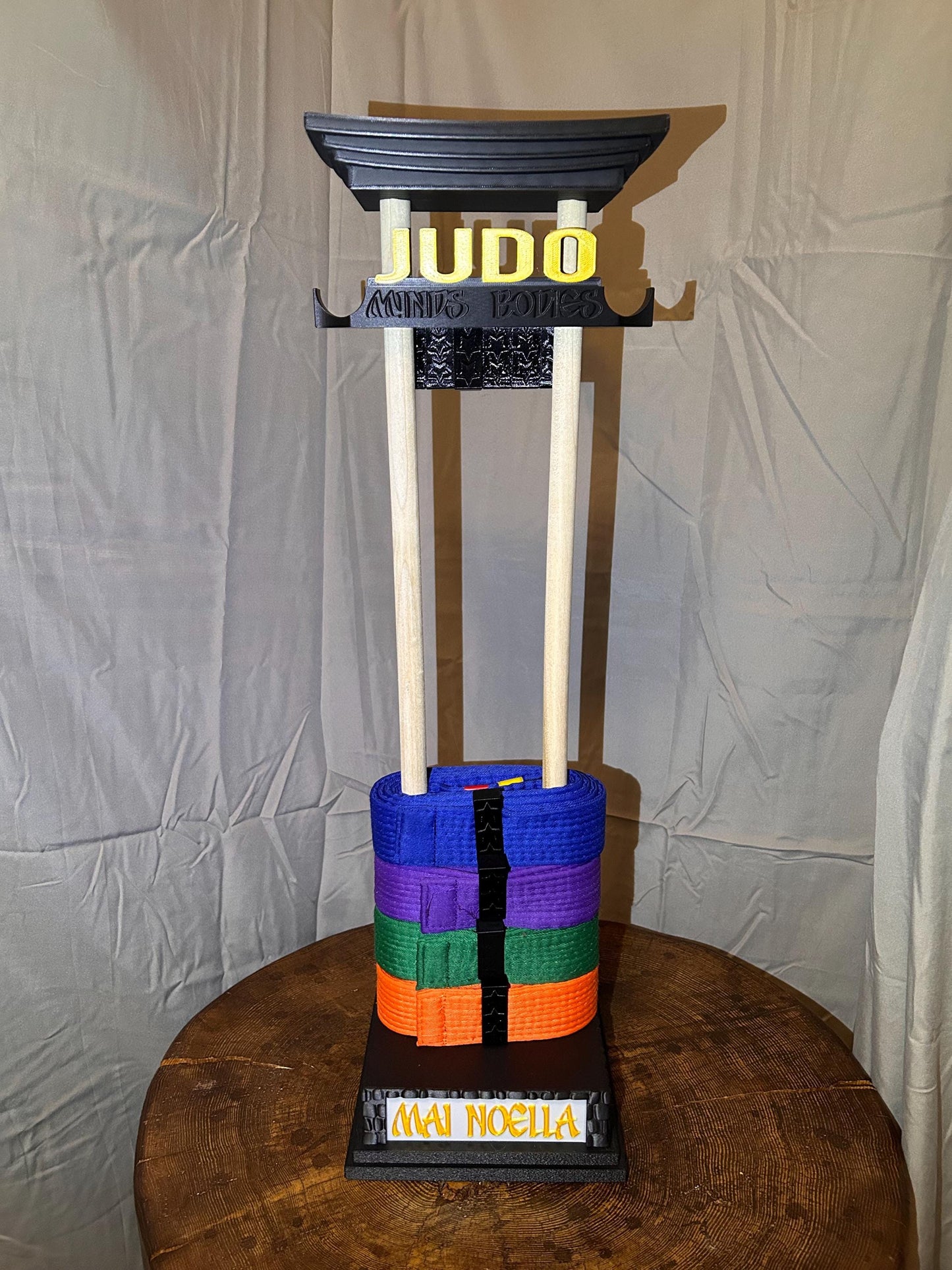 Custom Martial Arts Belt & Medal Display with Belt Clips – Personalize Discipline, Name and Wisdom Words – Taekwondo, Karate, Kickboxing