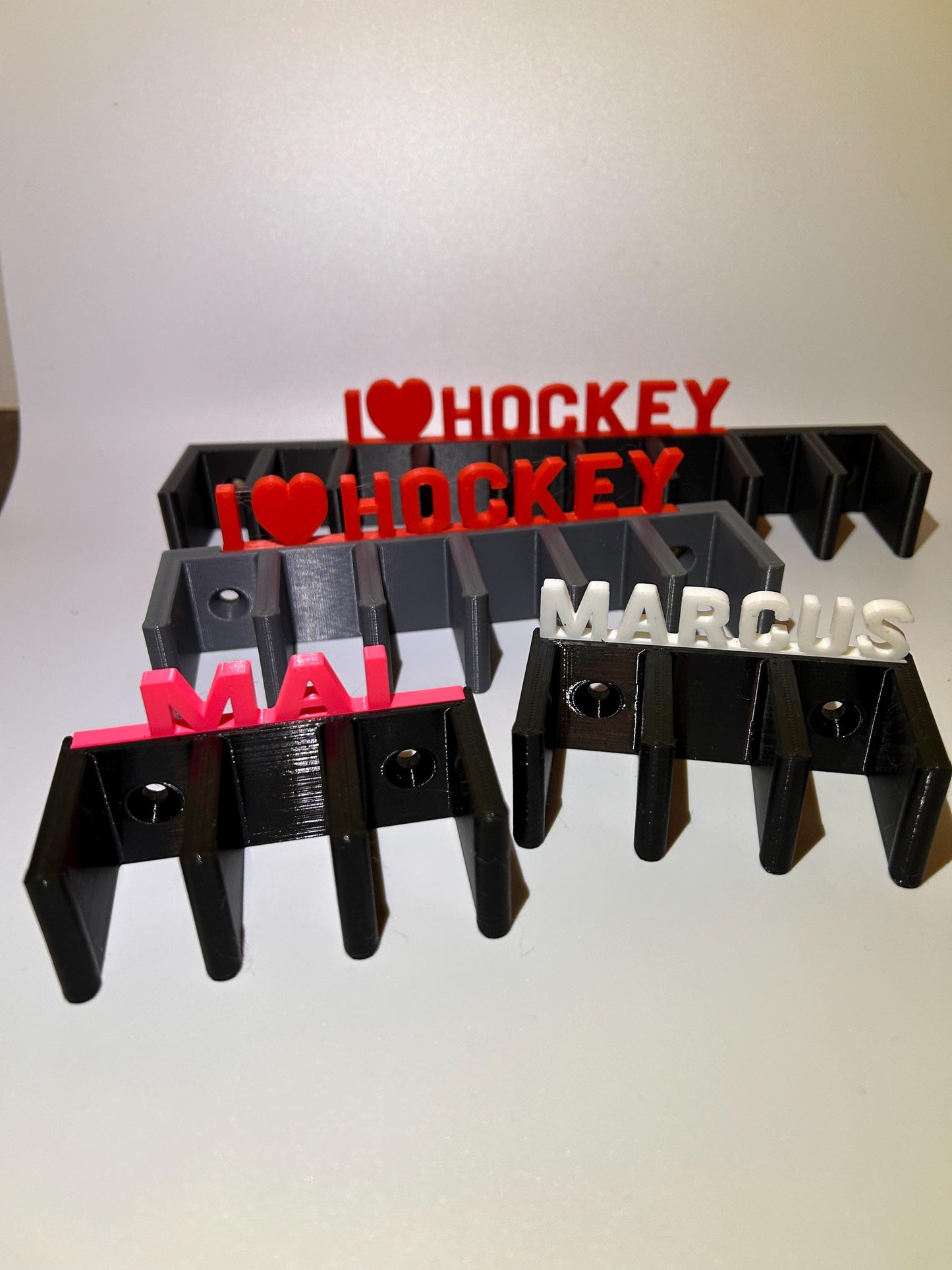 2 Personalized Hockey stick Rack wall mount Hockey rack organizer for 9 Hockey stick hocker pack of 2,  Personalized Hockey Gear Holder gift