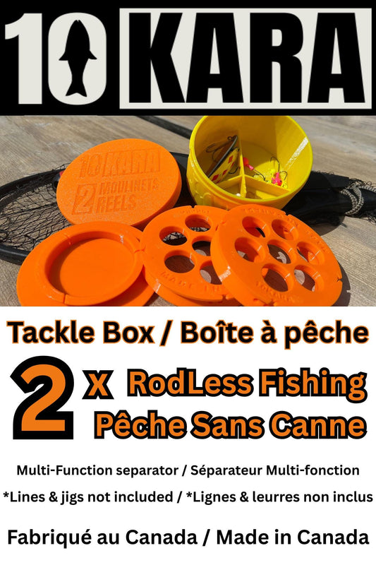 2 Rodless Fishing Gear Set: Portable Double Reel Kits, fishing tackle box with 2 reels that dont required a Rod. Perfect gift under 30