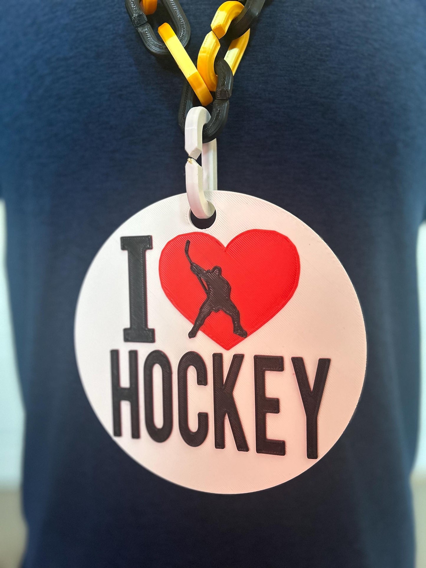 I love hockey Custom Giant Necklace, Sport Fan gear swag, Oversize Logo with Colours Chain, hockey Dad, Mom, Perfect Gift for hockey lover