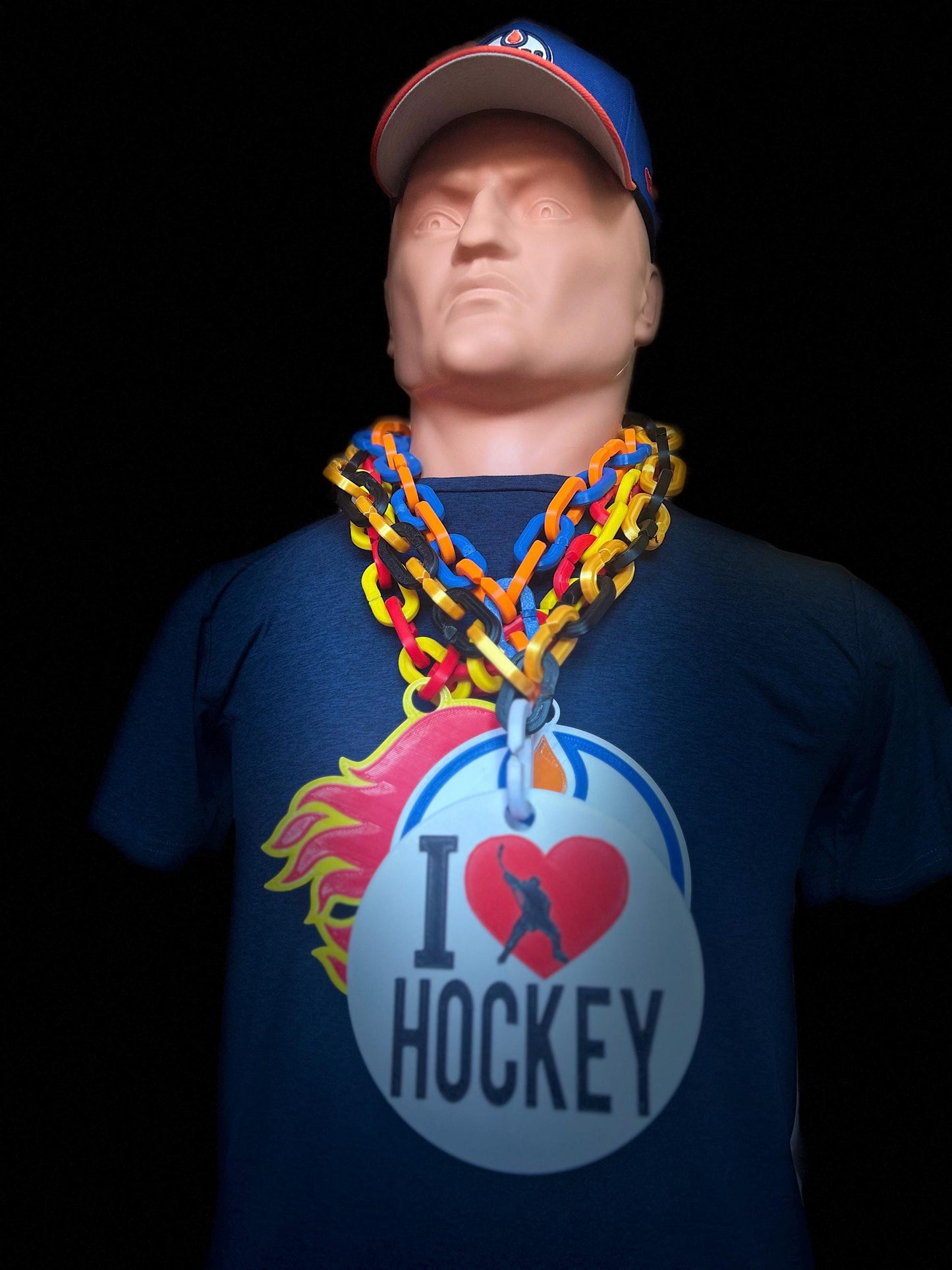 I love hockey Custom Giant Necklace, Sport Fan gear swag, Oversize Logo with Colours Chain, hockey Dad, Mom, Perfect Gift for hockey lover