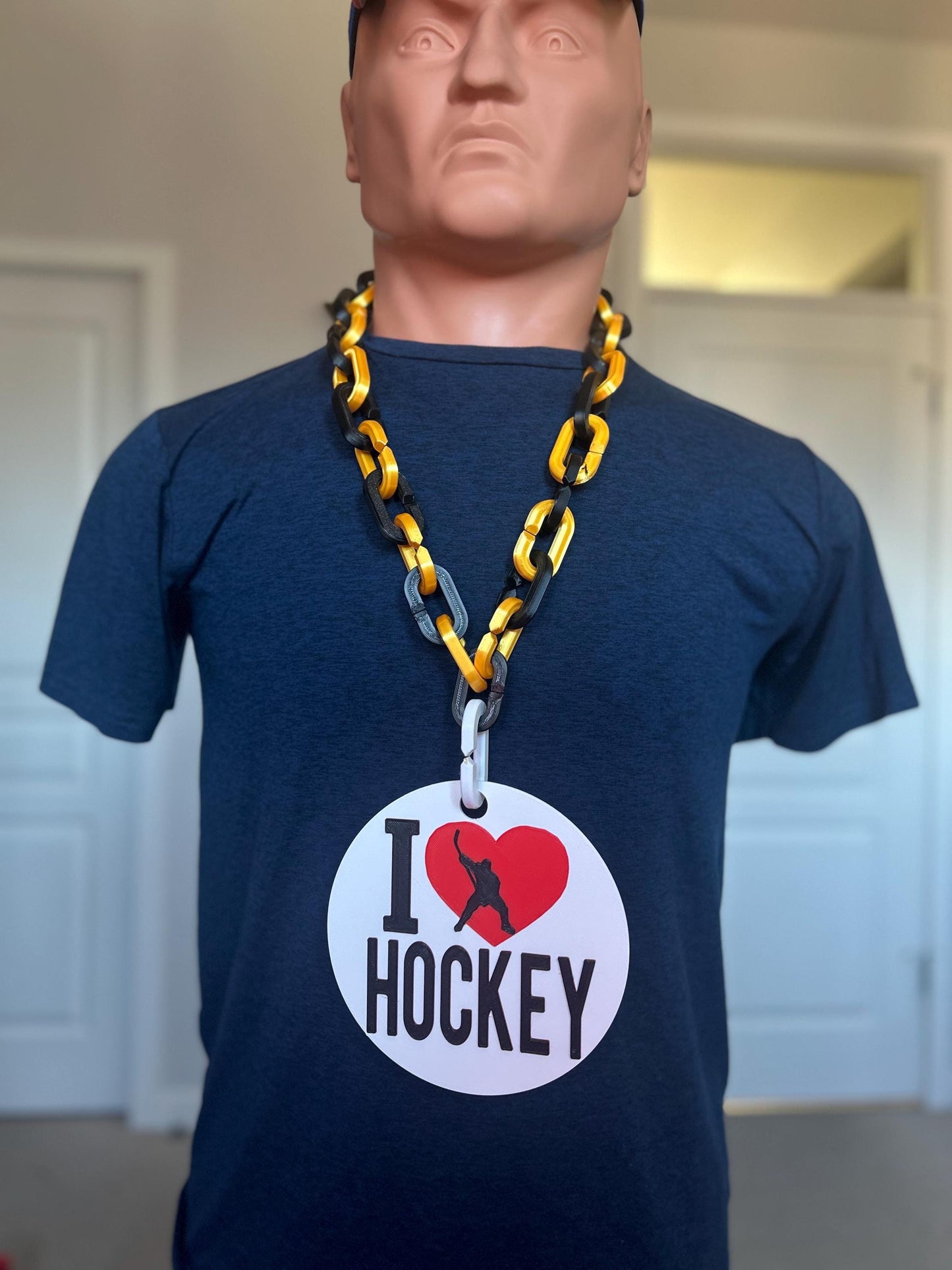 I love hockey Custom Giant Necklace, Sport Fan gear swag, Oversize Logo with Colours Chain, hockey Dad, Mom, Perfect Gift for hockey lover