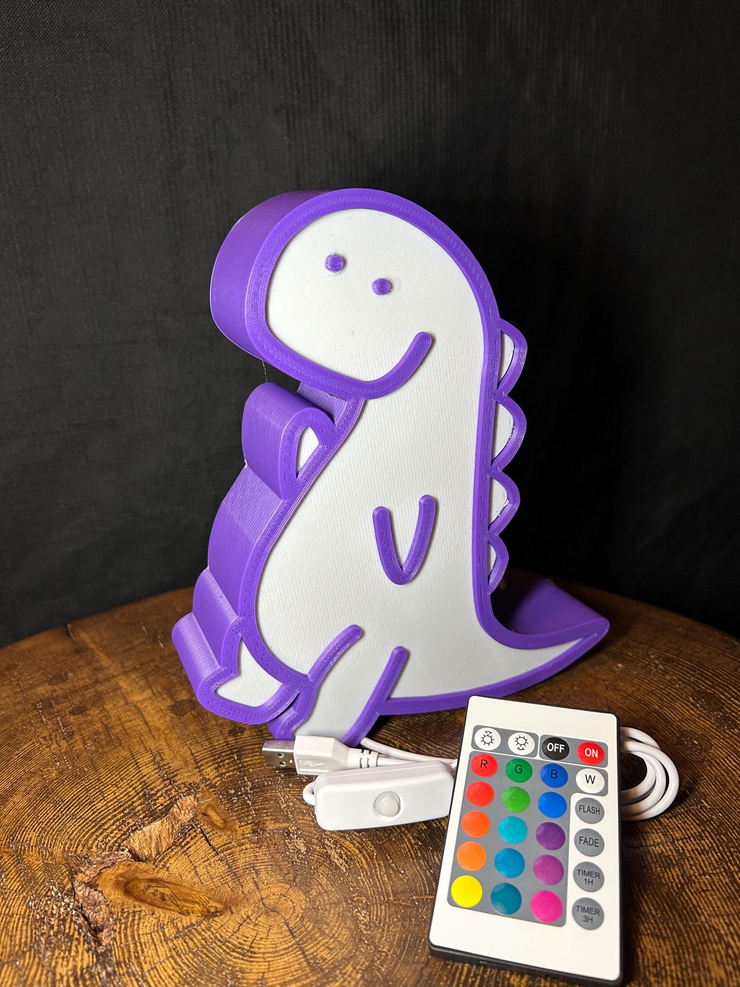 Night Light with Remote Dinosaur LED Color Changing light, USB, Kids room, Purple/Yellow/Green, 3 Shapes, Nursery Decor, Table Lamp, Gift